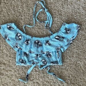 Submarine Swim Blue Eye Print Off-Shoulder Crop Top Swim Cover up Size S